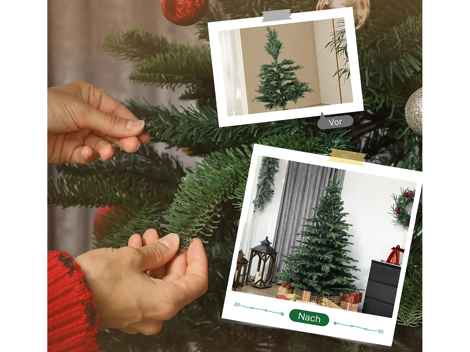 Künstlicher Weihnachtsbaum mit realistischen Zweigen, Kunst-Tannenbaum mit faltbarem Ständer