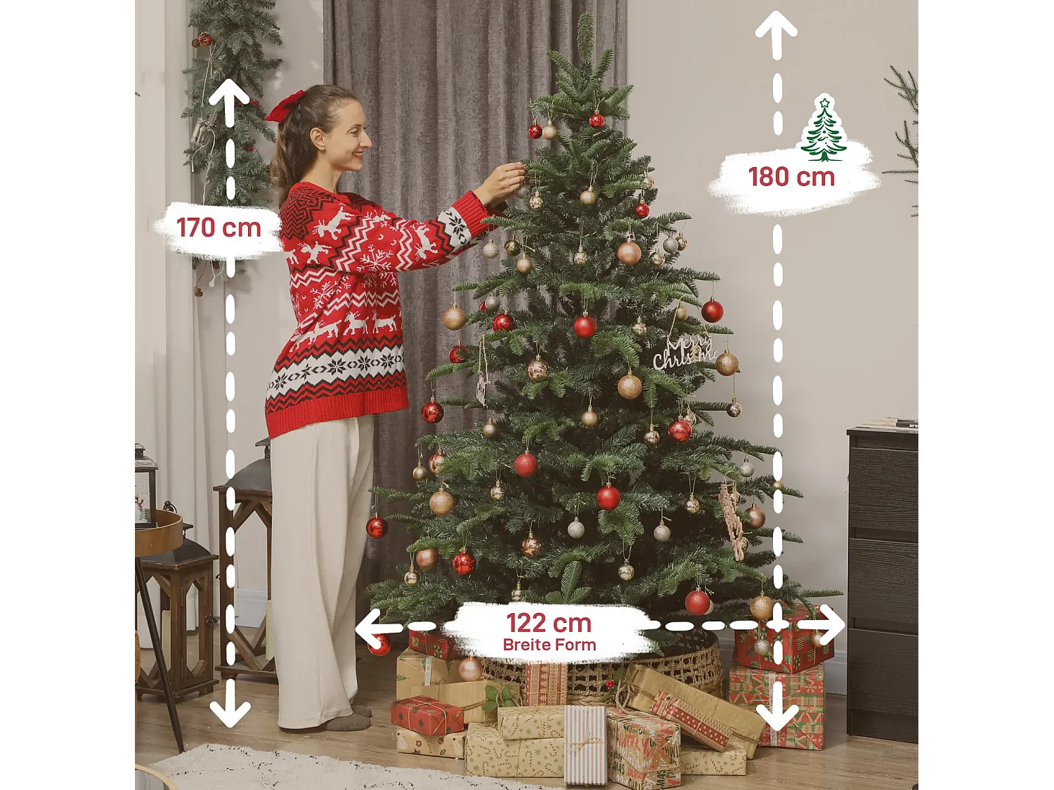 Künstlicher Weihnachtsbaum mit realistischen Zweigen, Kunst-Tannenbaum mit faltbarem Ständer