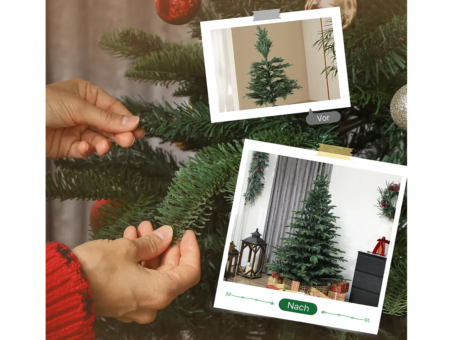 Künstlicher Weihnachtsbaum mit realistischen Zweigen, Kunst-Tannenbaum mit faltbarem Ständer