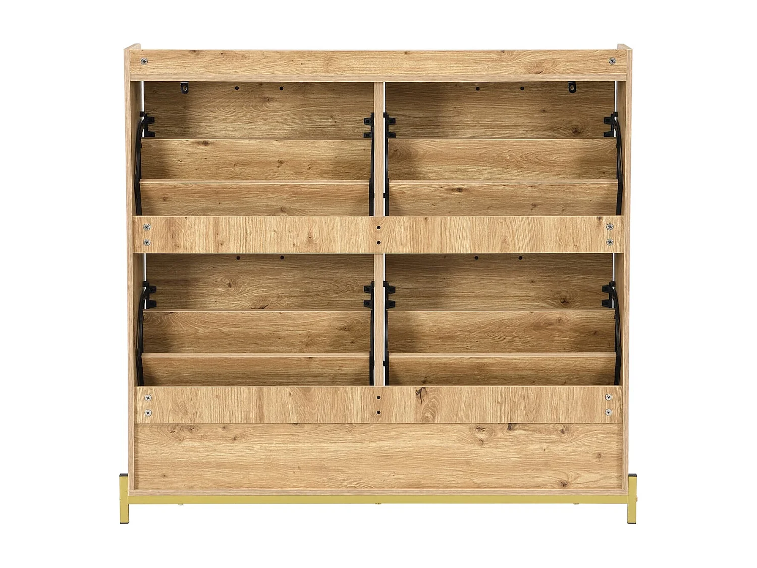 Eleganter Schuhschrank aus Holz mit Rattantüren – 4 Türen, Metallrahmen und oberes Regal für stilvolle und übersichtliche Aufbewahrung.