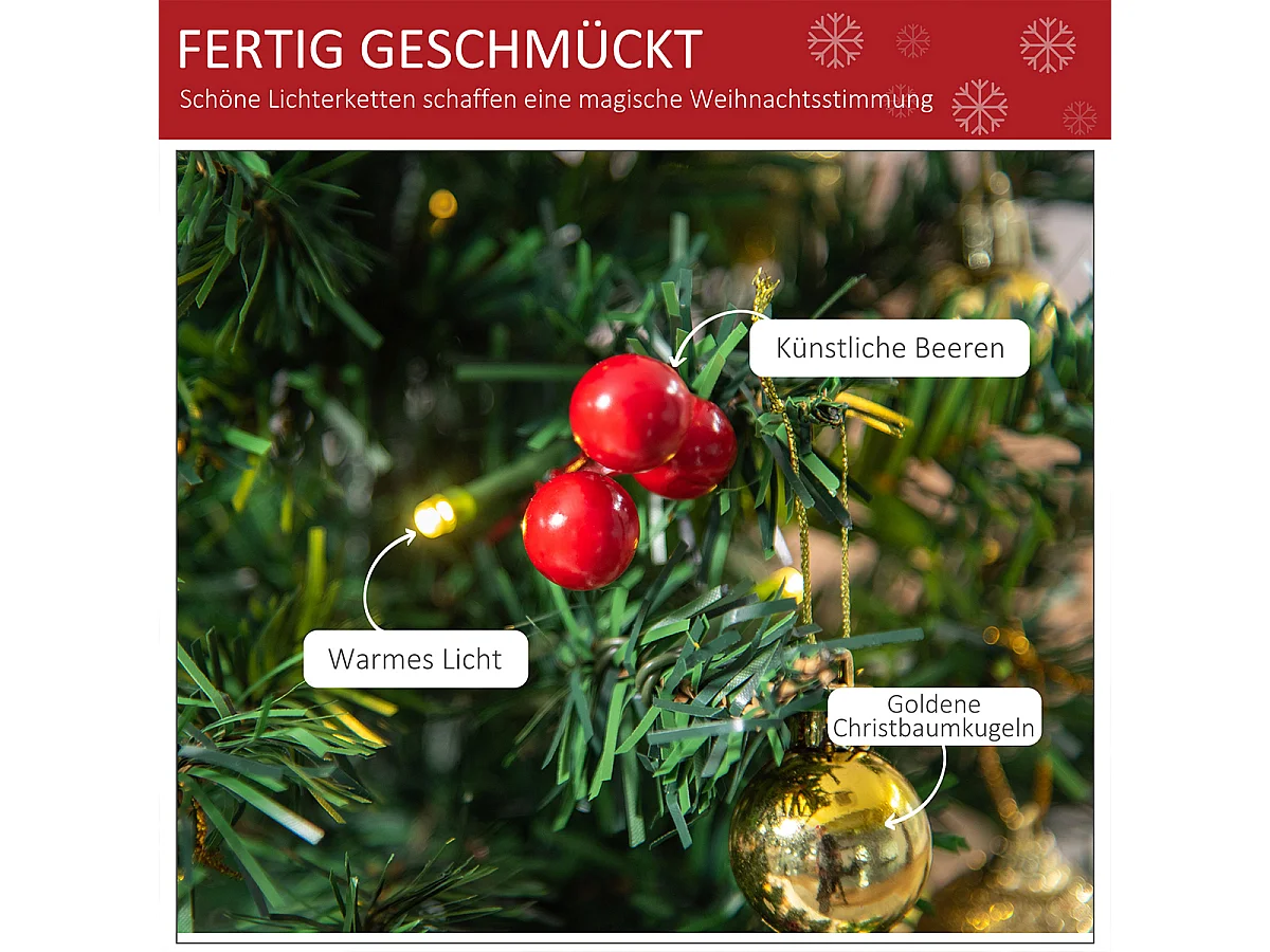 Weihnachtsbaum mit Stechpalmenbeeren  Kugeln & LED-Lichtern Mini künstlichen Weihnachten Tannenbaum für Tisch Schreibtisch ∅40 x 60 cm