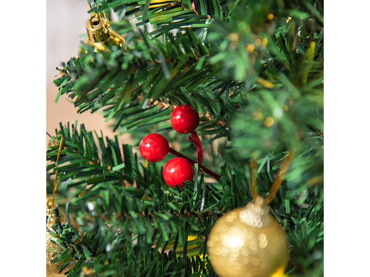 Weihnachtsbaum mit Stechpalmenbeeren  Kugeln & LED-Lichtern Mini künstlichen Weihnachten Tannenbaum für Tisch Schreibtisch ∅40 x 60 cm