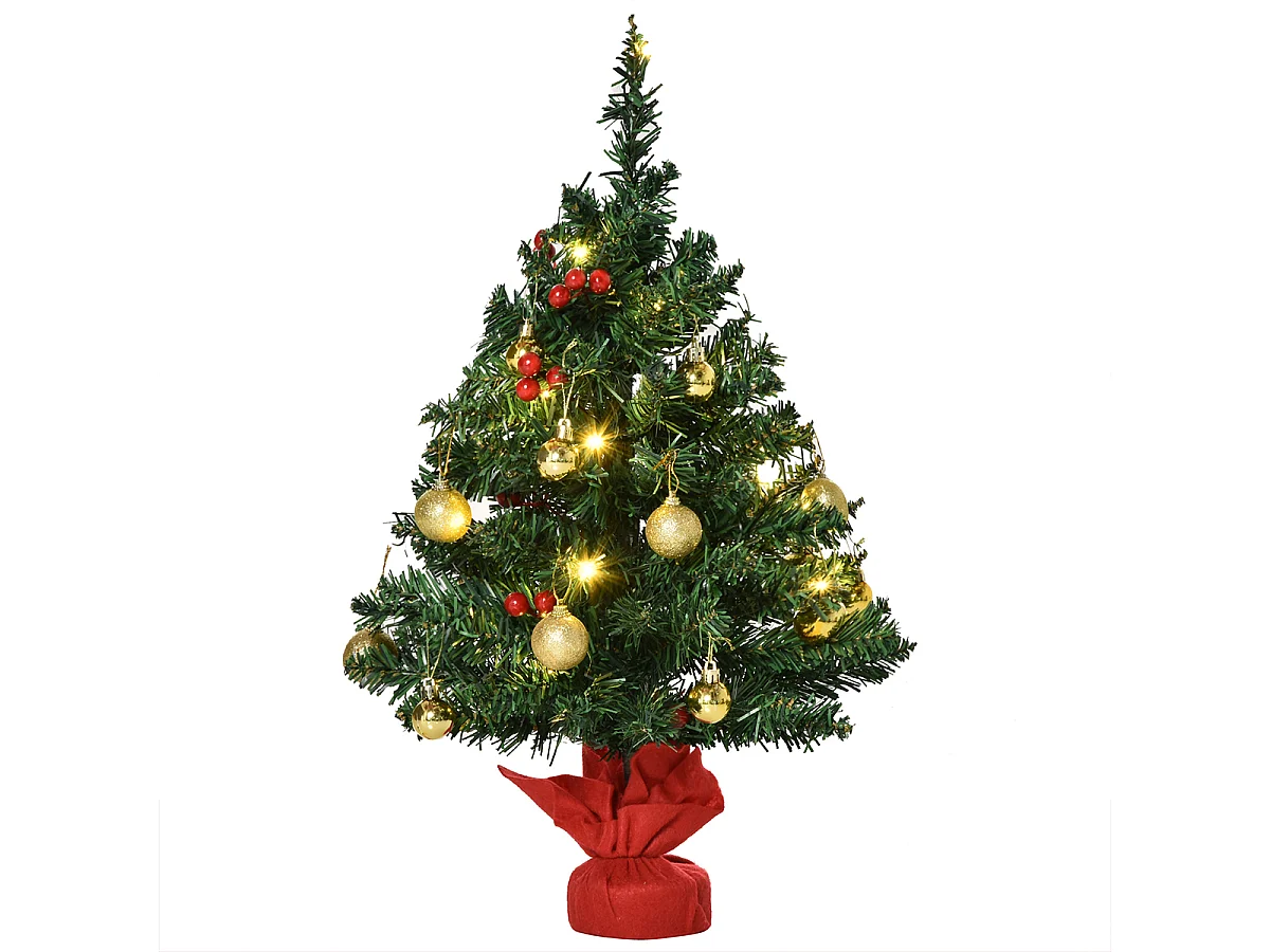 Weihnachtsbaum mit Stechpalmenbeeren  Kugeln & LED-Lichtern Mini künstlichen Weihnachten Tannenbaum für Tisch Schreibtisch ∅40 x 60 cm