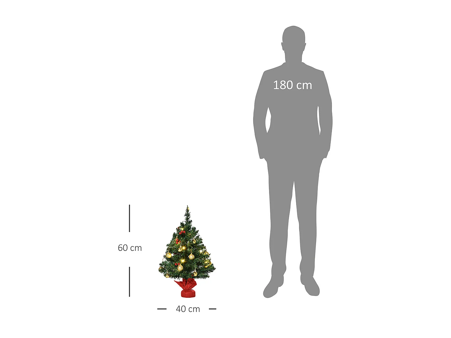 Weihnachtsbaum mit Stechpalmenbeeren  Kugeln & LED-Lichtern Mini künstlichen Weihnachten Tannenbaum für Tisch Schreibtisch ∅40 x 60 cm