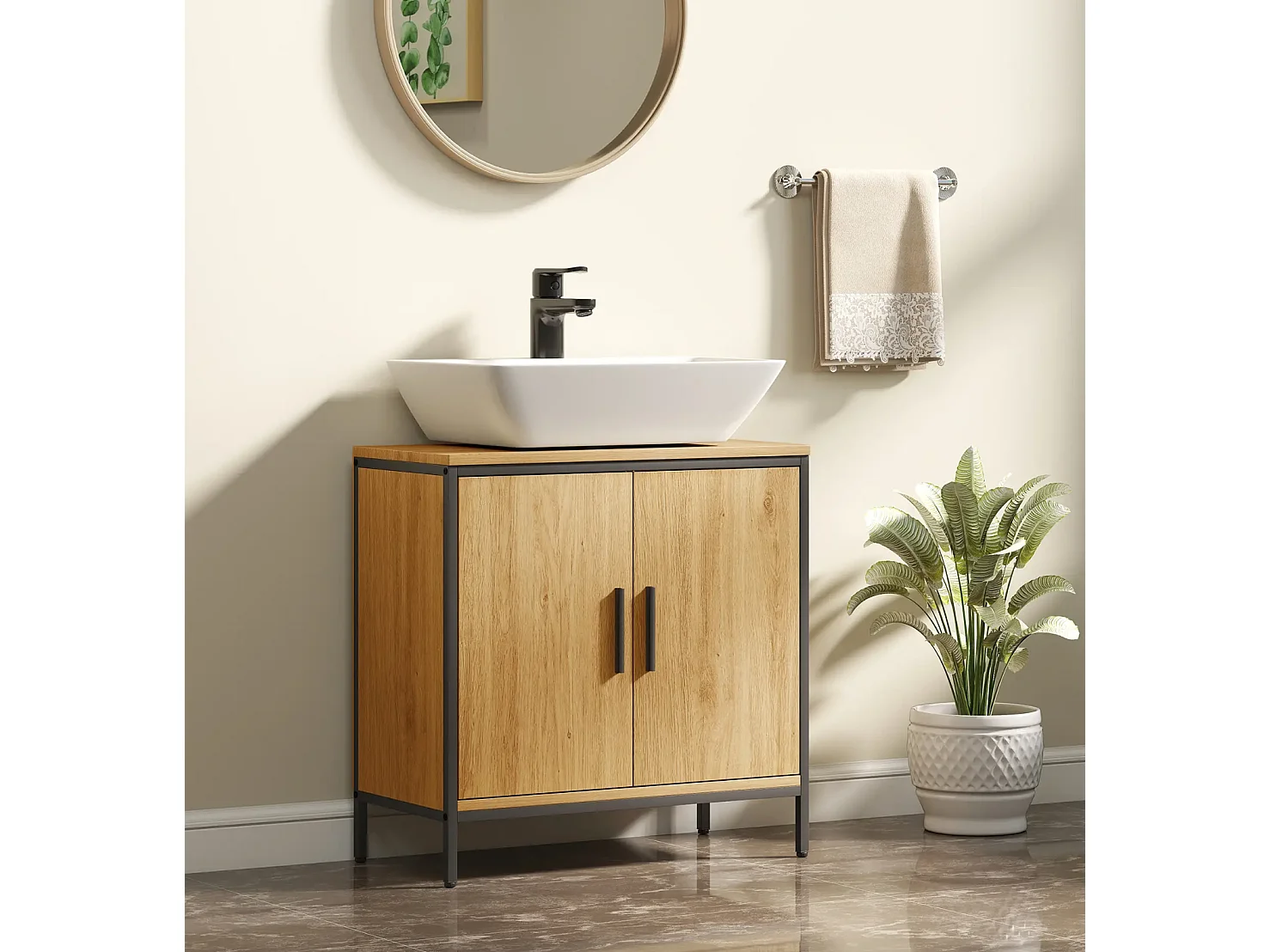 Waschbeckenunterschrank, Unterschrank mit 2 Türen, einstellbarem Regal,Badezimmerschrank für Waschbecken ohne Sockel 60x30x60 cm