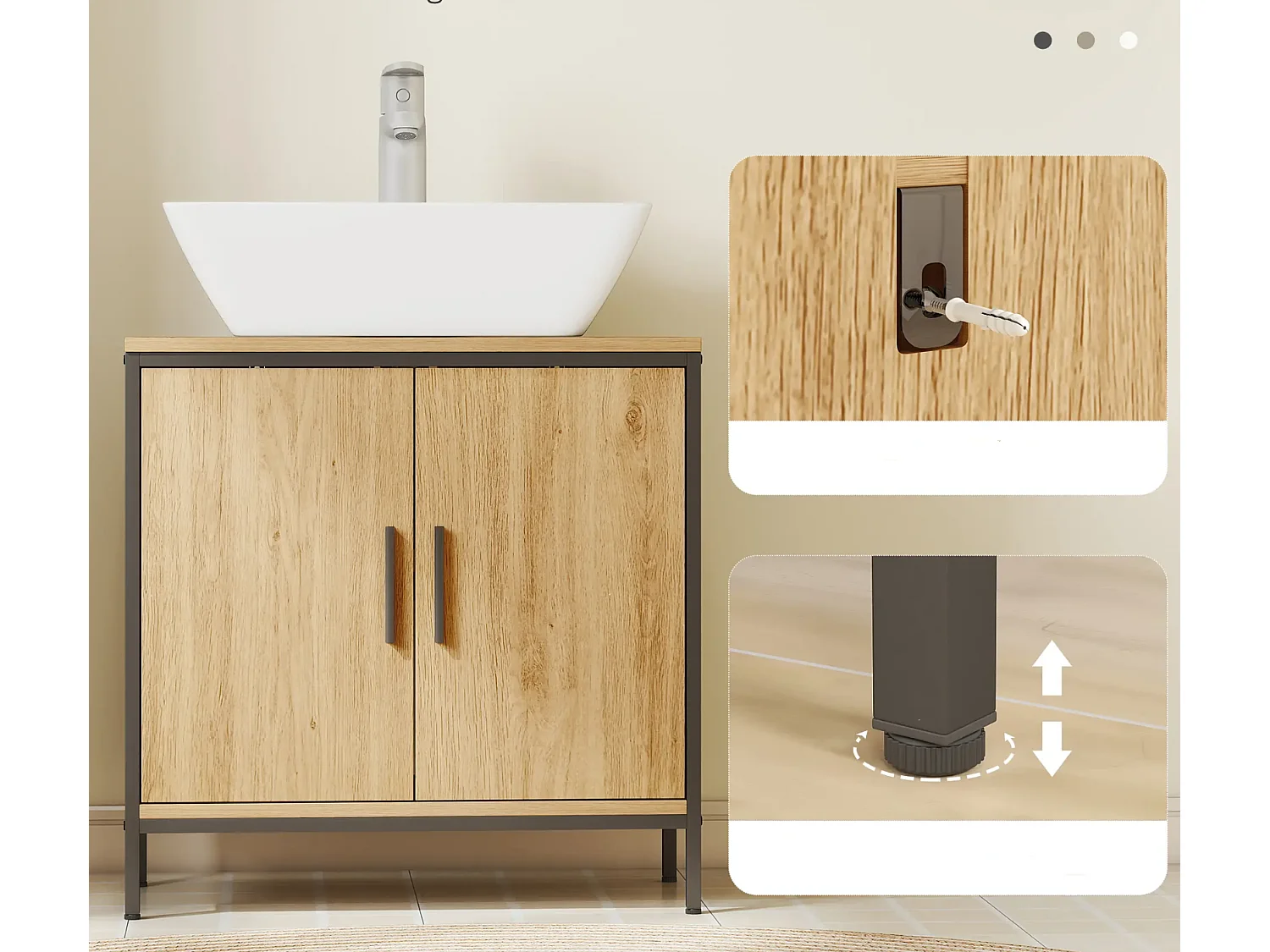 Waschbeckenunterschrank, Unterschrank mit 2 Türen, einstellbarem Regal,Badezimmerschrank für Waschbecken ohne Sockel 60x30x60 cm