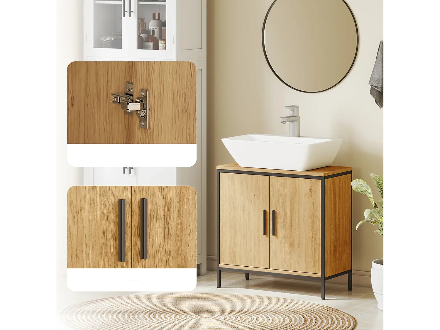 Waschbeckenunterschrank, Unterschrank mit 2 Türen, einstellbarem Regal,Badezimmerschrank für Waschbecken ohne Sockel 60x30x60 cm