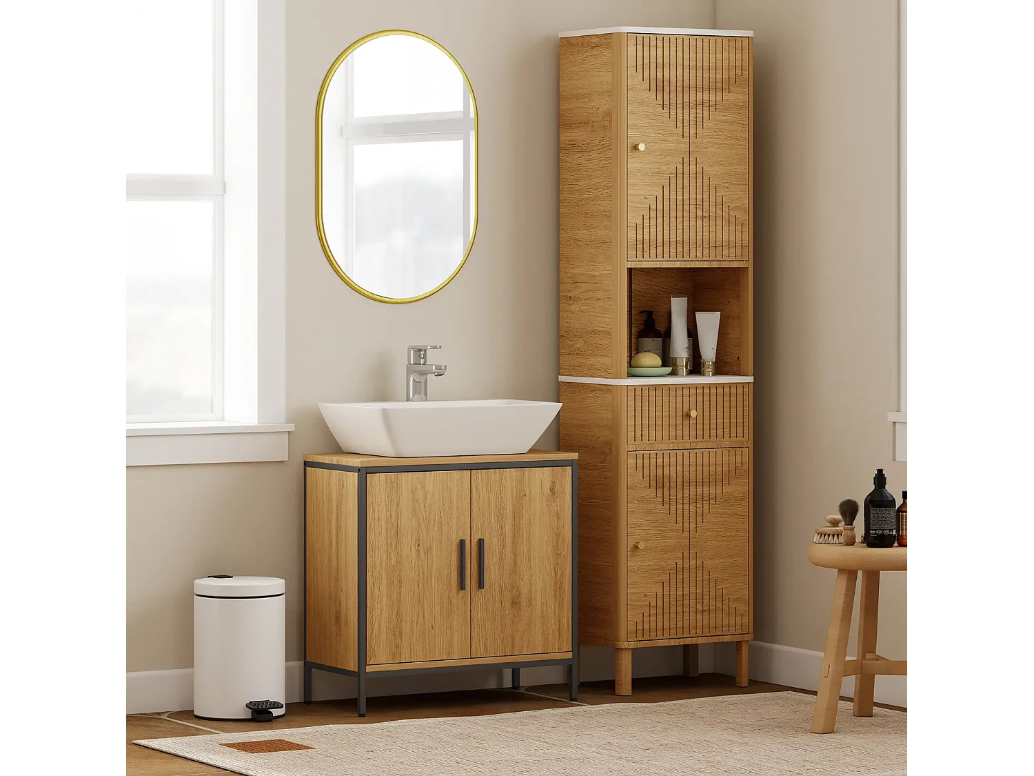 Waschbeckenunterschrank, Unterschrank mit 2 Türen, einstellbarem Regal,Badezimmerschrank für Waschbecken ohne Sockel 60x30x60 cm