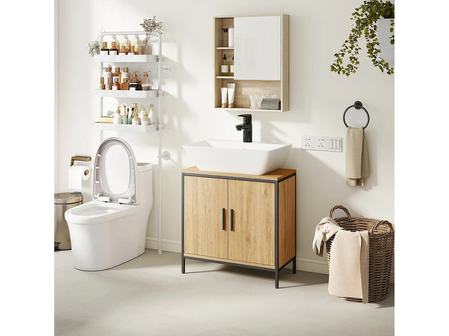 Waschbeckenunterschrank, Unterschrank mit 2 Türen, einstellbarem Regal,Badezimmerschrank für Waschbecken ohne Sockel 60x30x60 cm