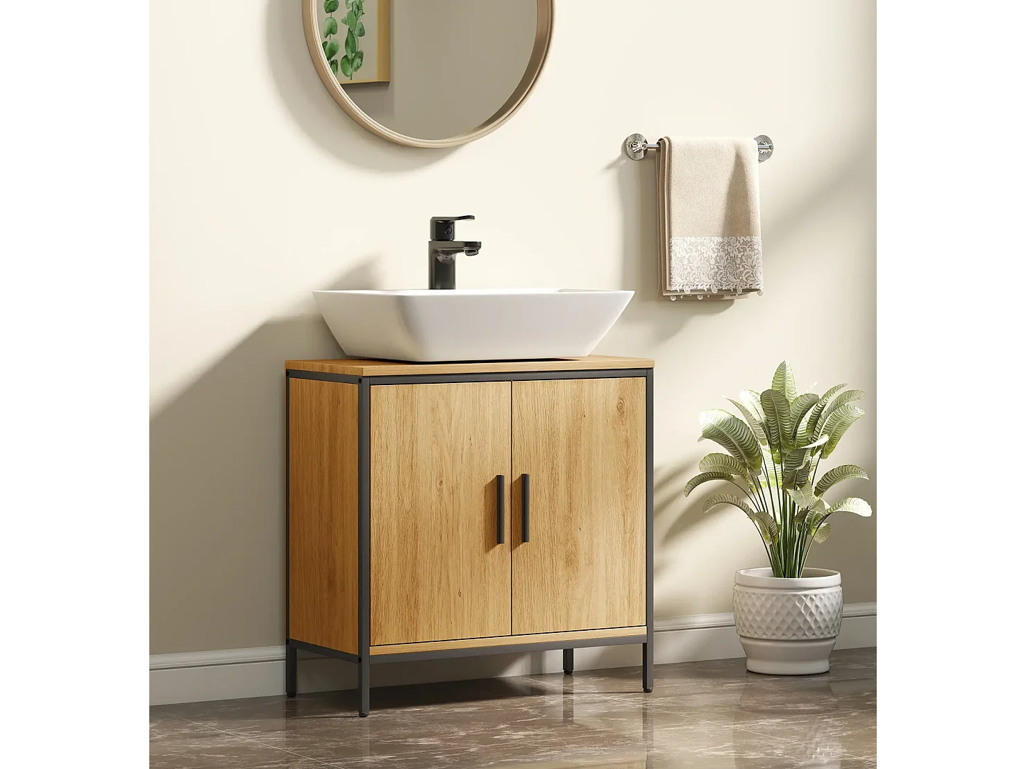 Waschbeckenunterschrank, Unterschrank mit 2 Türen, einstellbarem Regal,Badezimmerschrank für Waschbecken ohne Sockel 60x30x60 cm