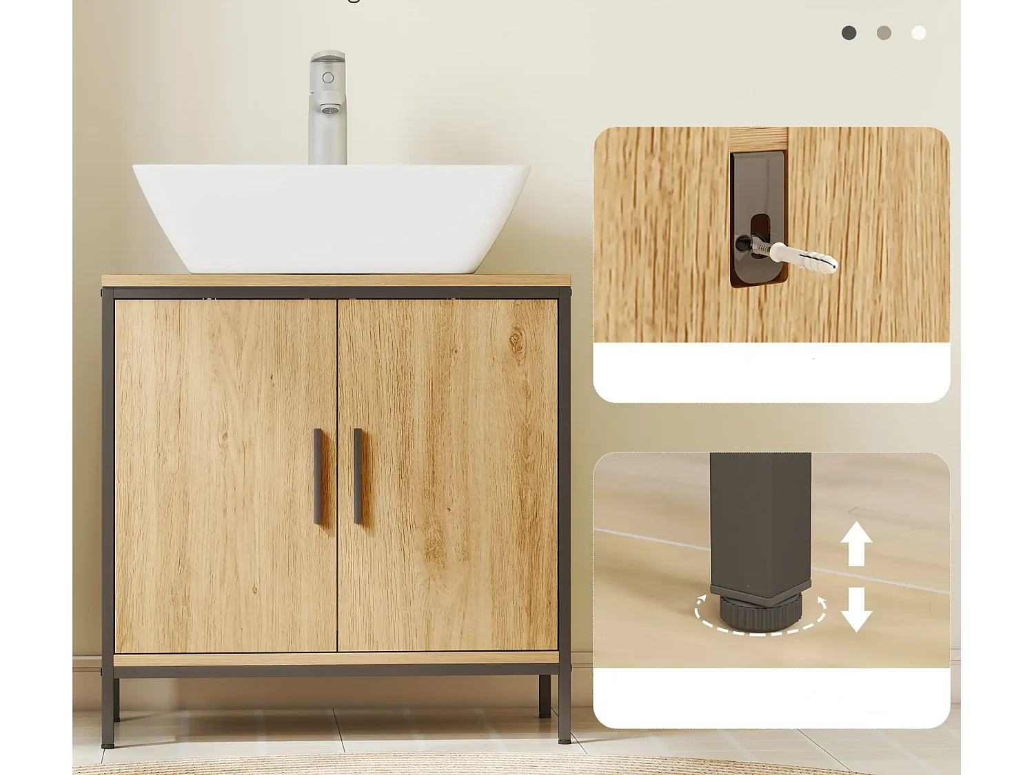 Waschbeckenunterschrank, Unterschrank mit 2 Türen, einstellbarem Regal,Badezimmerschrank für Waschbecken ohne Sockel 60x30x60 cm