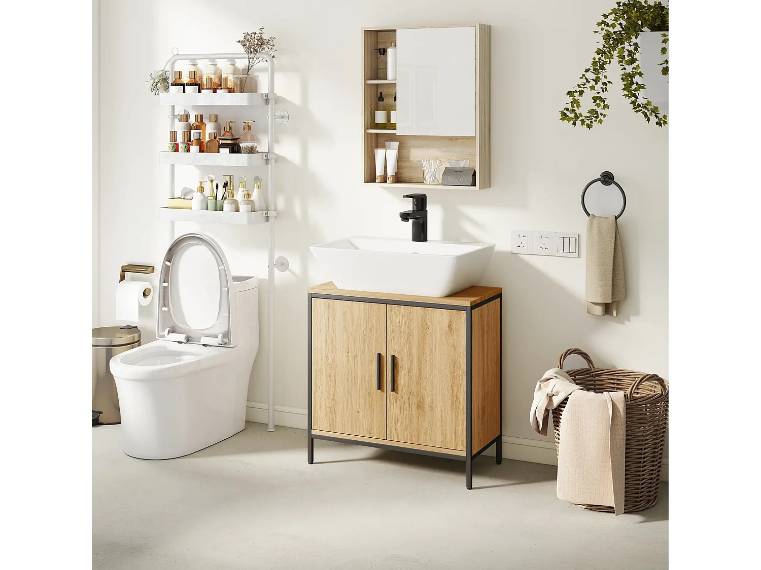 Waschbeckenunterschrank, Unterschrank mit 2 Türen, einstellbarem Regal,Badezimmerschrank für Waschbecken ohne Sockel 60x30x60 cm