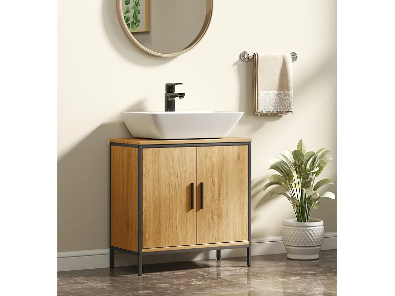 Waschbeckenunterschrank, Unterschrank mit 2 Türen, einstellbarem Regal,Badezimmerschrank für Waschbecken ohne Sockel 60x30x60 cm