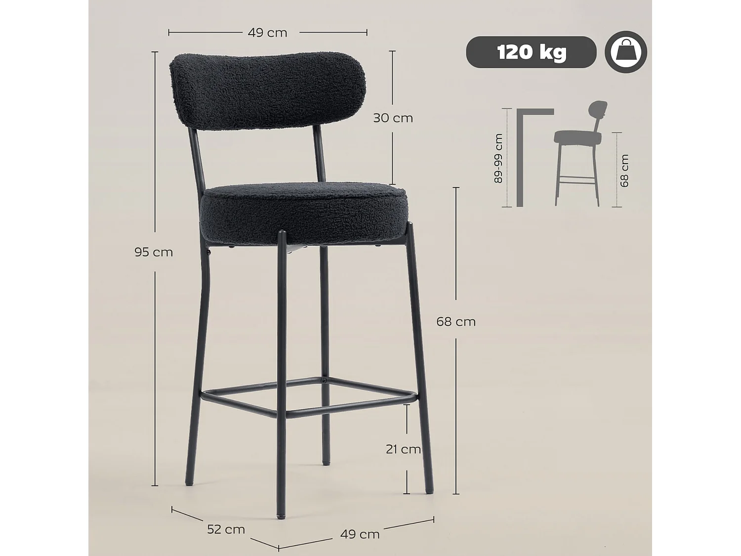 2er-Set Barstühle mit Polstersitz und Fußstütze,Esszimmerstuhl Metallrahmen,Küchenstuhl