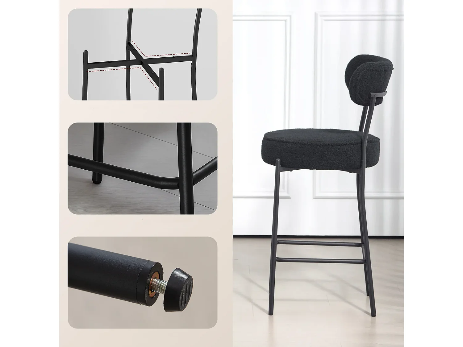 2er-Set Barstühle mit Polstersitz und Fußstütze,Esszimmerstuhl Metallrahmen,Küchenstuhl