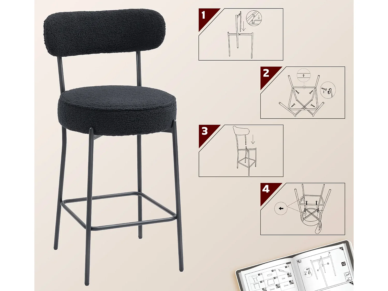 2er-Set Barstühle mit Polstersitz und Fußstütze,Esszimmerstuhl Metallrahmen,Küchenstuhl