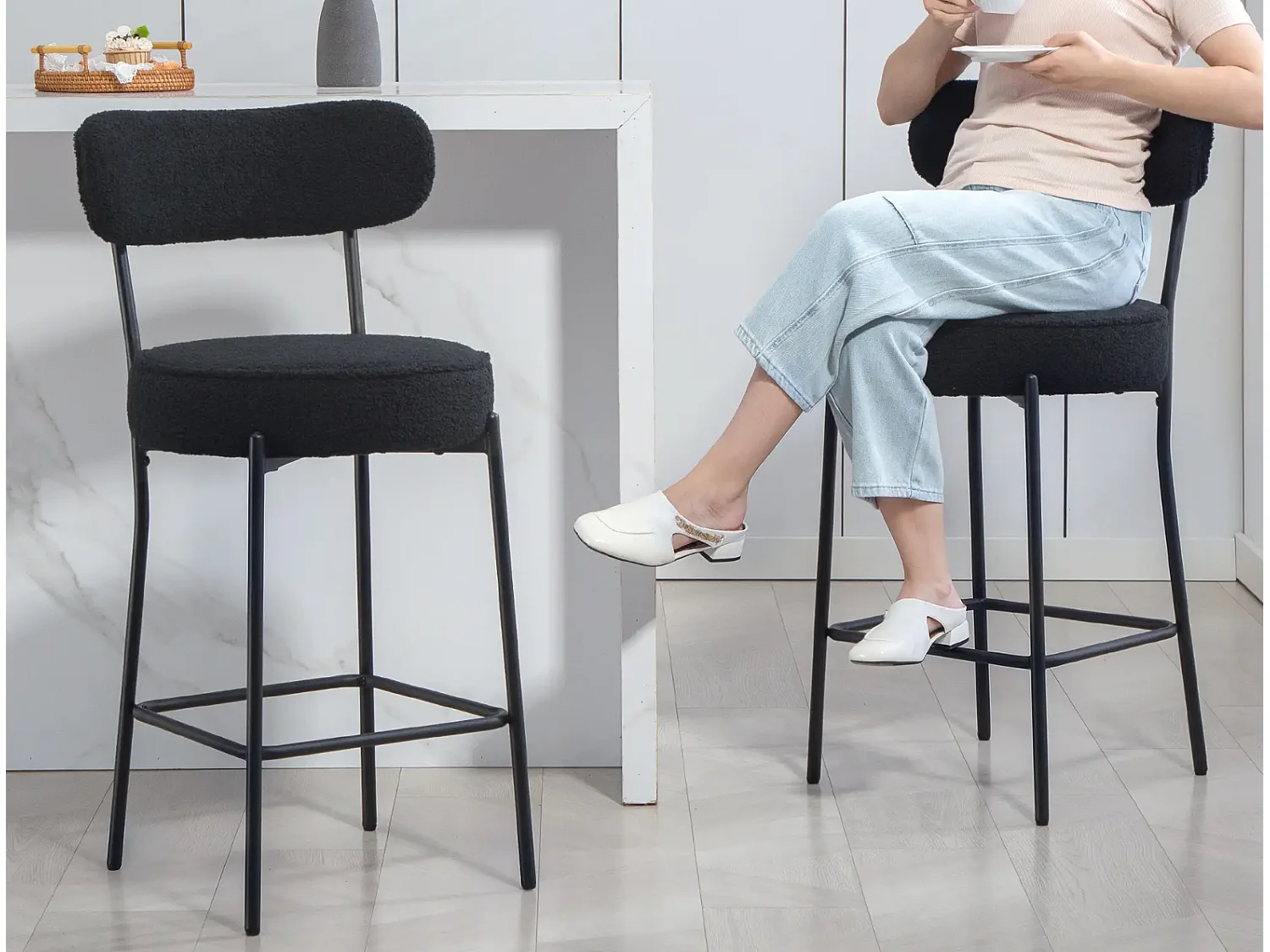 2er-Set Barstühle mit Polstersitz und Fußstütze,Esszimmerstuhl Metallrahmen,Küchenstuhl