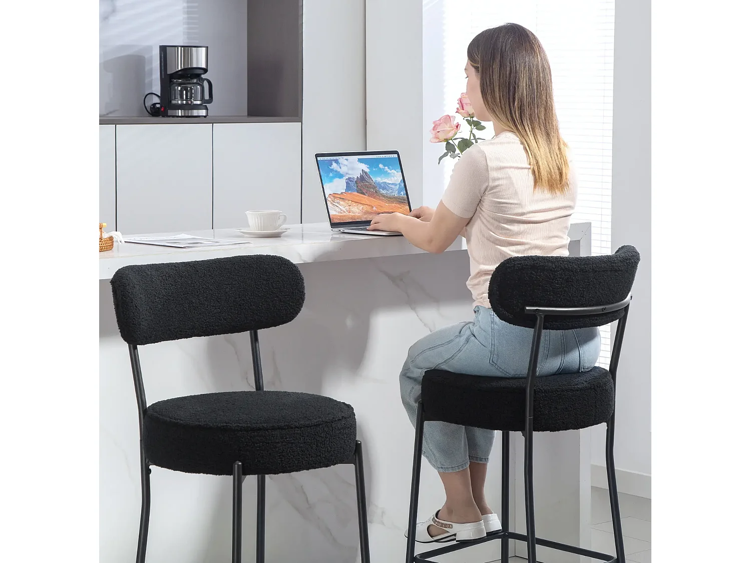 2er-Set Barstühle mit Polstersitz und Fußstütze,Esszimmerstuhl Metallrahmen,Küchenstuhl