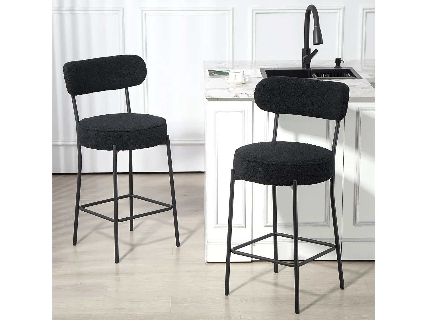 2er-Set Barstühle mit Polstersitz und Fußstütze,Esszimmerstuhl Metallrahmen,Küchenstuhl
