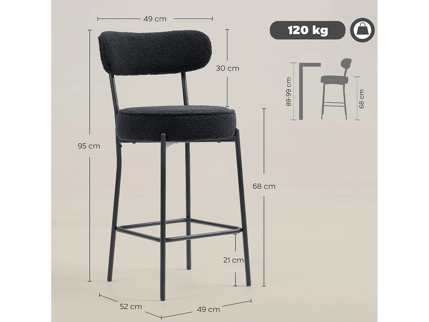 2er-Set Barstühle mit Polstersitz und Fußstütze,Esszimmerstuhl Metallrahmen,Küchenstuhl