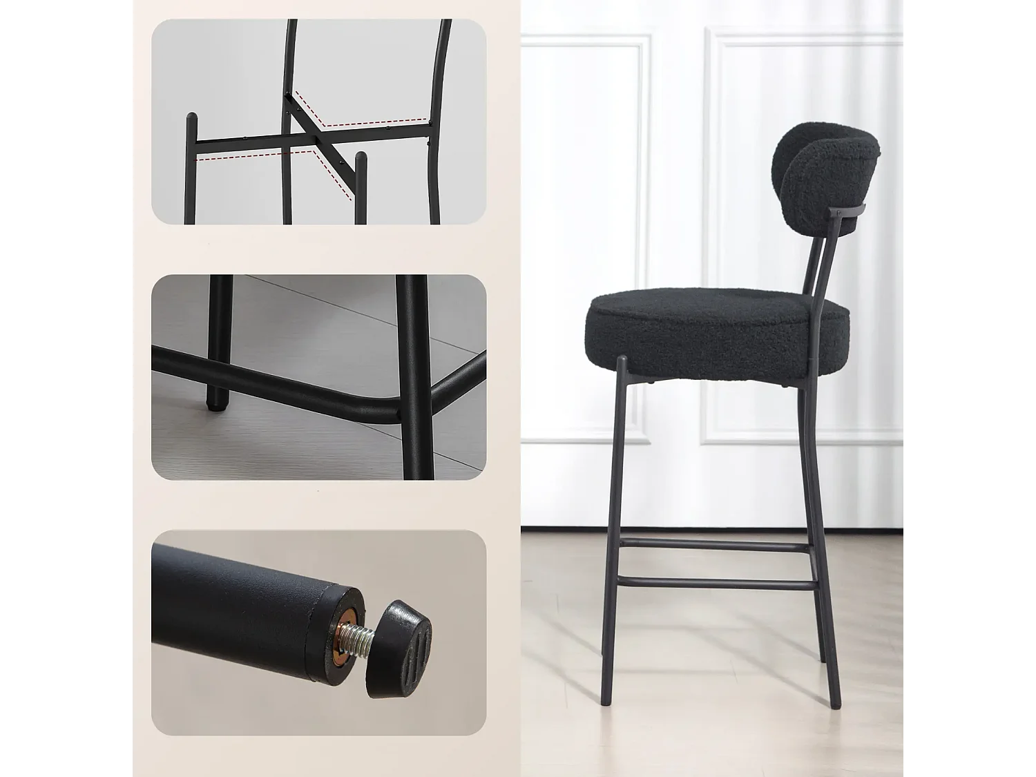 2er-Set Barstühle mit Polstersitz und Fußstütze,Esszimmerstuhl Metallrahmen,Küchenstuhl