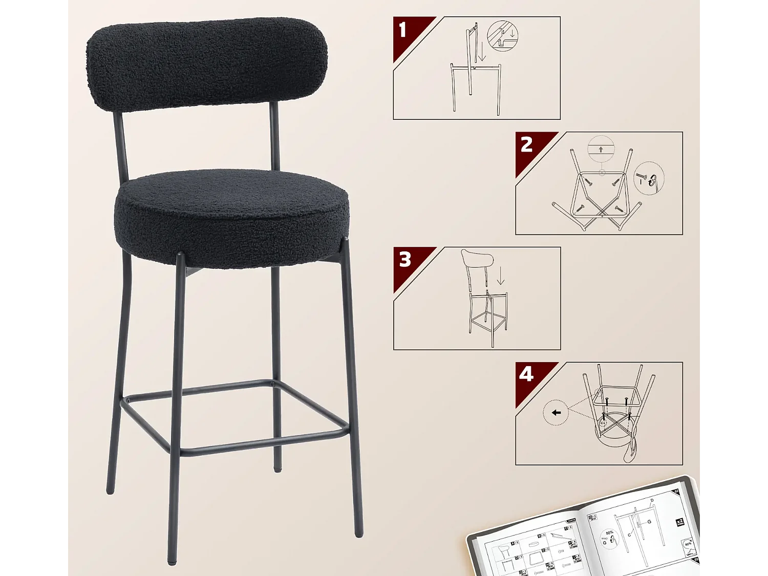 2er-Set Barstühle mit Polstersitz und Fußstütze,Esszimmerstuhl Metallrahmen,Küchenstuhl