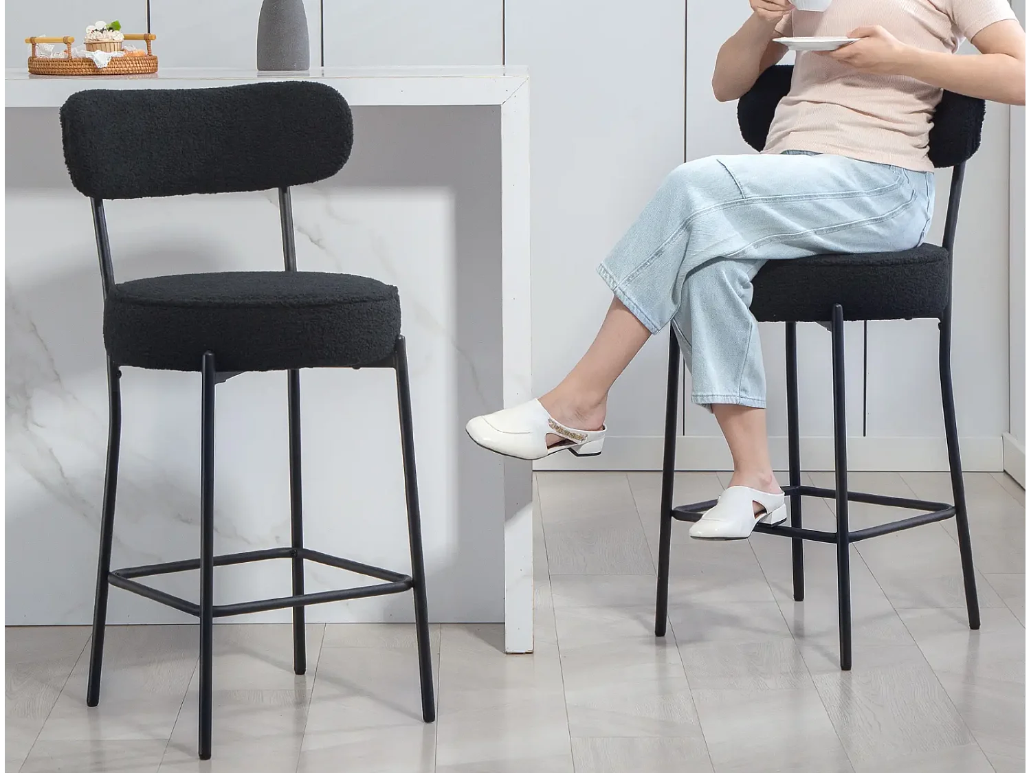 2er-Set Barstühle mit Polstersitz und Fußstütze,Esszimmerstuhl Metallrahmen,Küchenstuhl