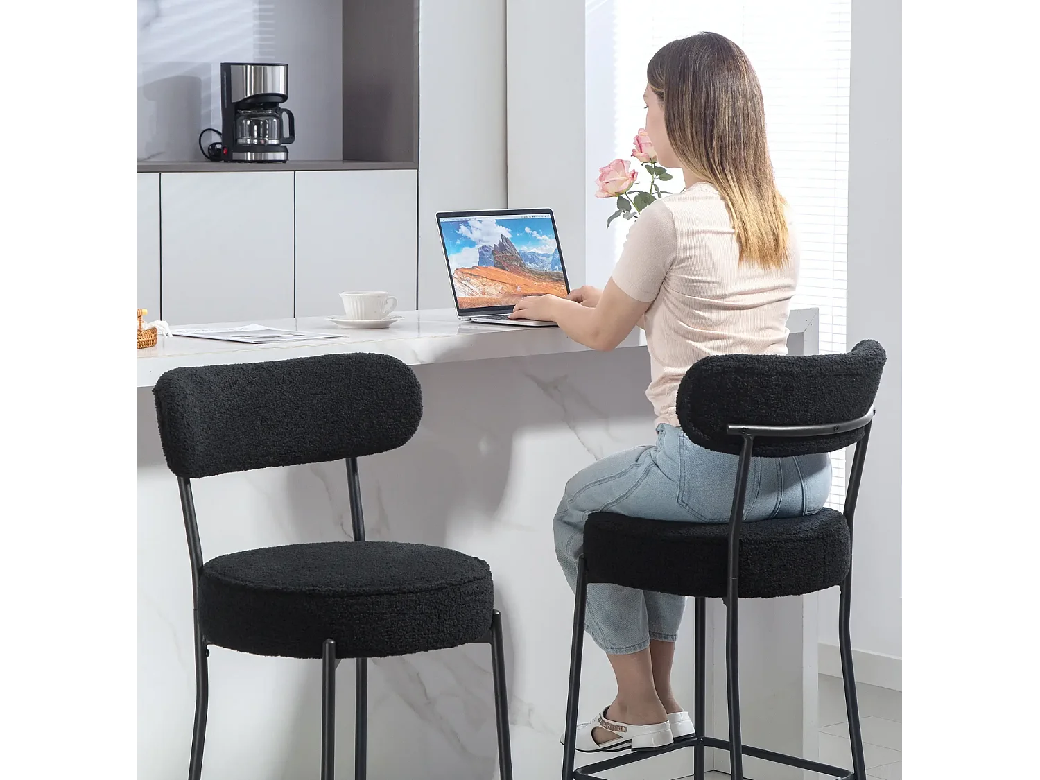 2er-Set Barstühle mit Polstersitz und Fußstütze,Esszimmerstuhl Metallrahmen,Küchenstuhl