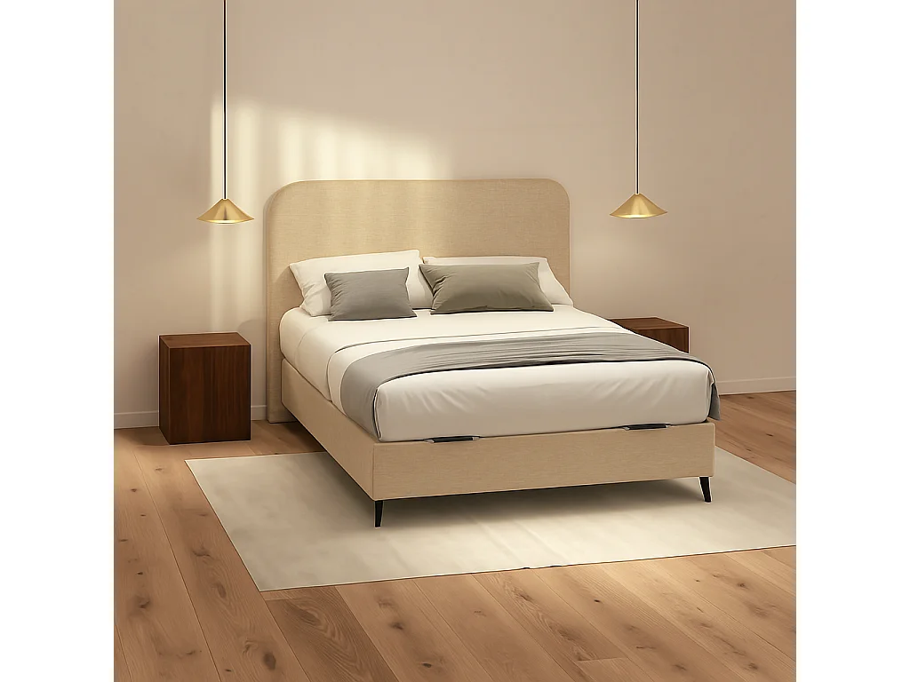 Cabecero SAONA beige estilo mediterráneo tela Antimanchas para cama de 180 cm – 190x125 cm