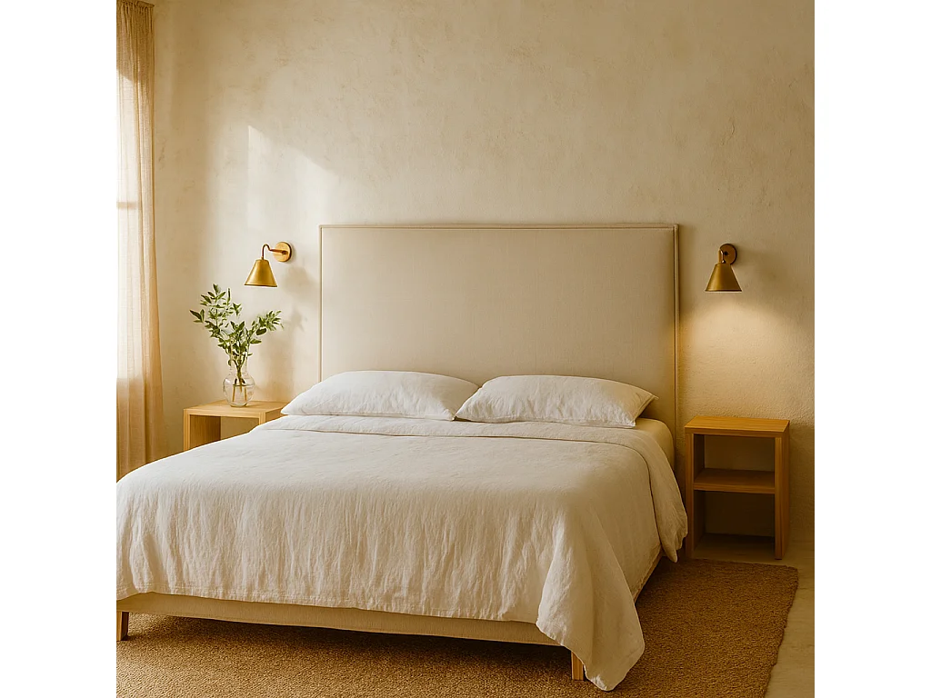 Tête de lit rembourrée en bois lisse anti-taches couleur Crue pour lit 160 cm - 170x125 cm