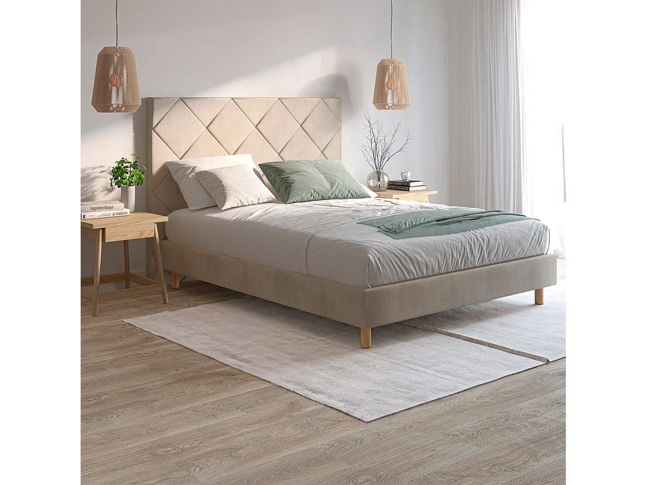 Cabecero tapizado Samos Beige tela anitmanchas diseño acogedor – cama 135 cm – 145x120 cm