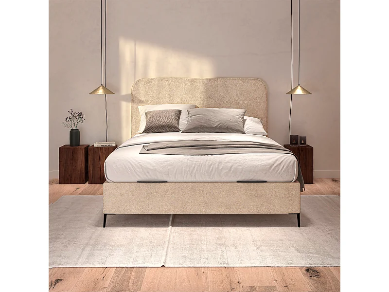 Cabecero SAONA beige estilo mediterráneo tela Antimanchas para cama de 150 cm – 160x125 cm