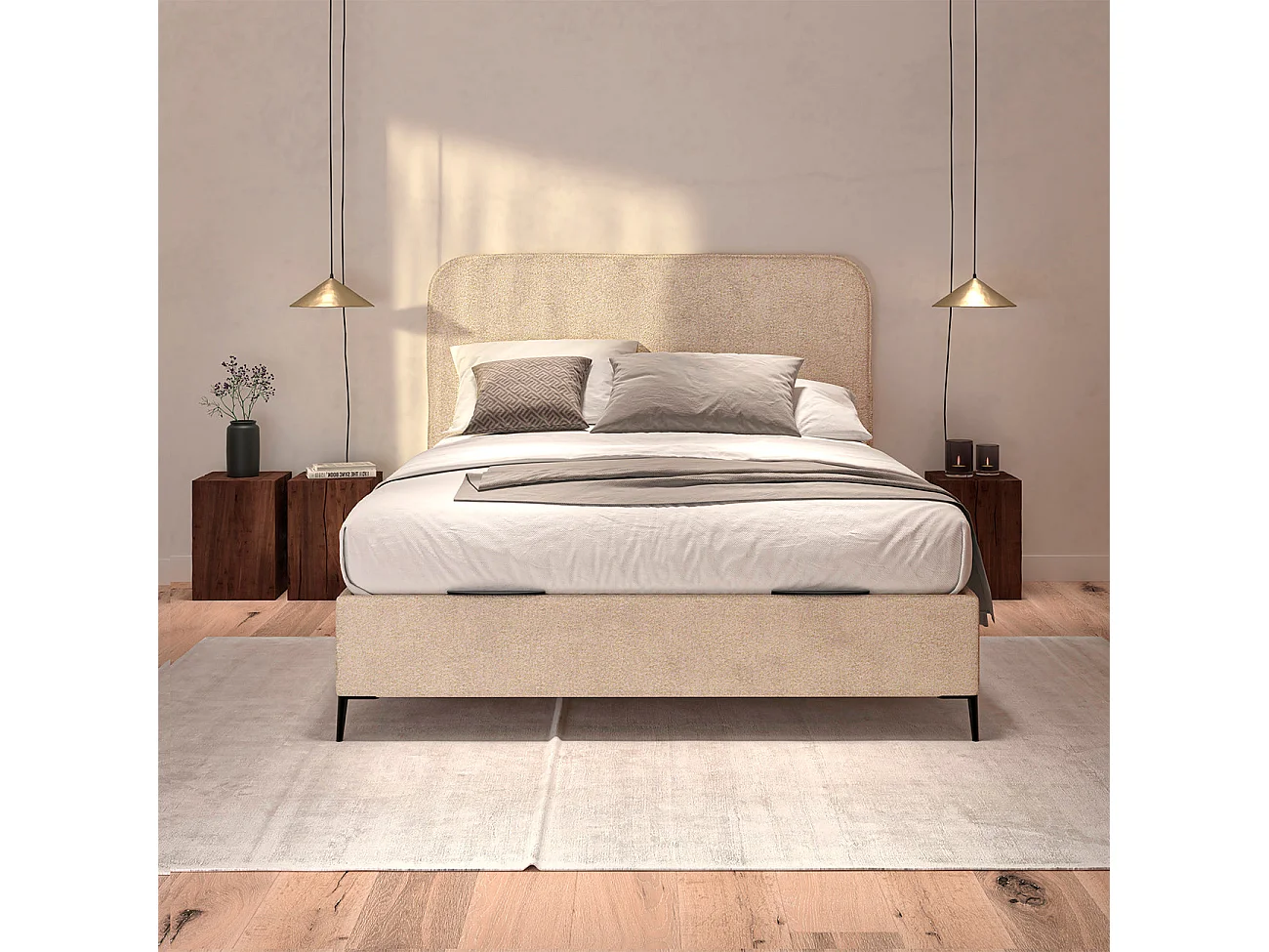 Tête de lit SAONA beige style méditerranéen tissu anti-taches pour lit de 105 cm – 115x125 cm