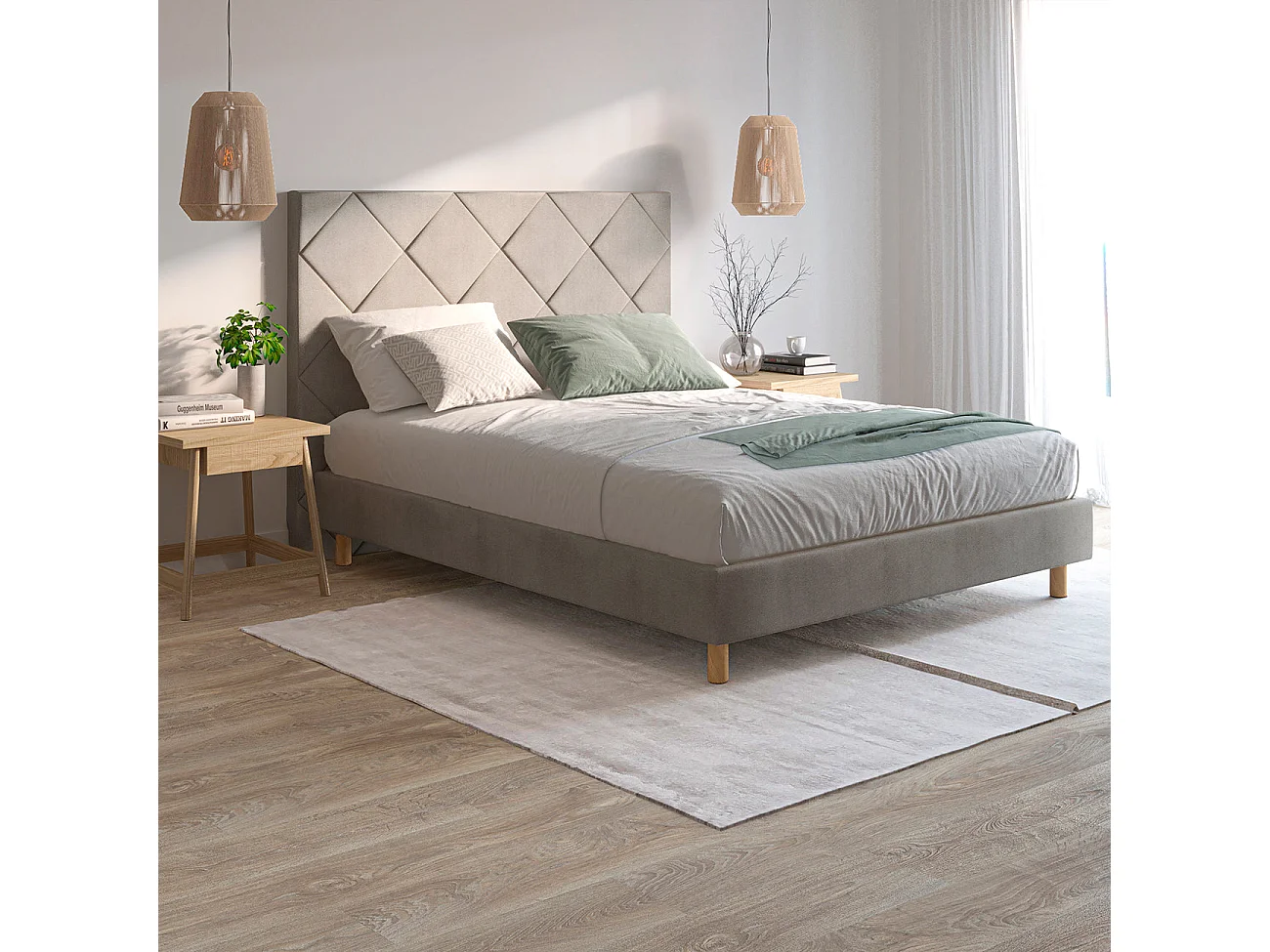 Cabecero tapizado Samos Gris tela anitmanchas diseño acogedor – cama 180 cm – 190x120 cm