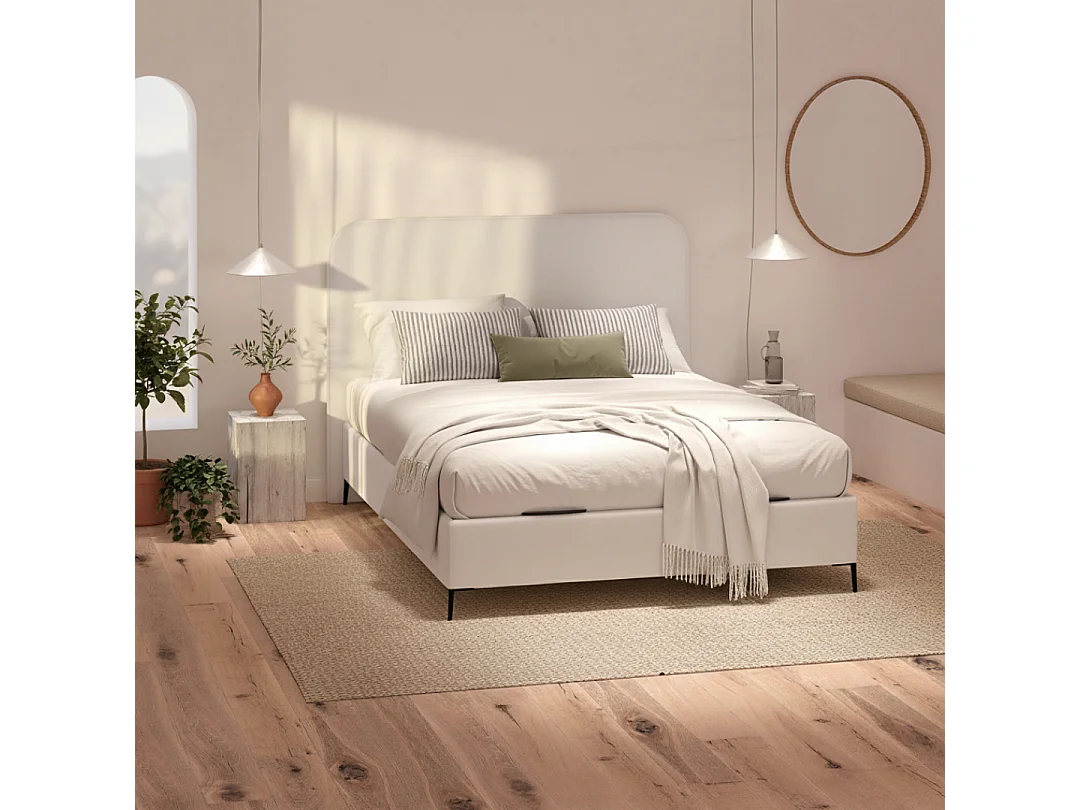 Tête de lit SAONA blanc style méditerranéen tissu anti-taches pour lit de 160 cm – 170x125 cm