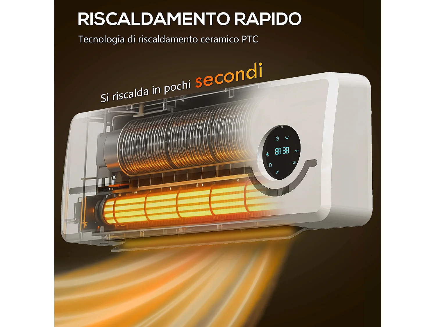 Termoventilatore a muro con 3 modalità timer telecomando blocco bimbi