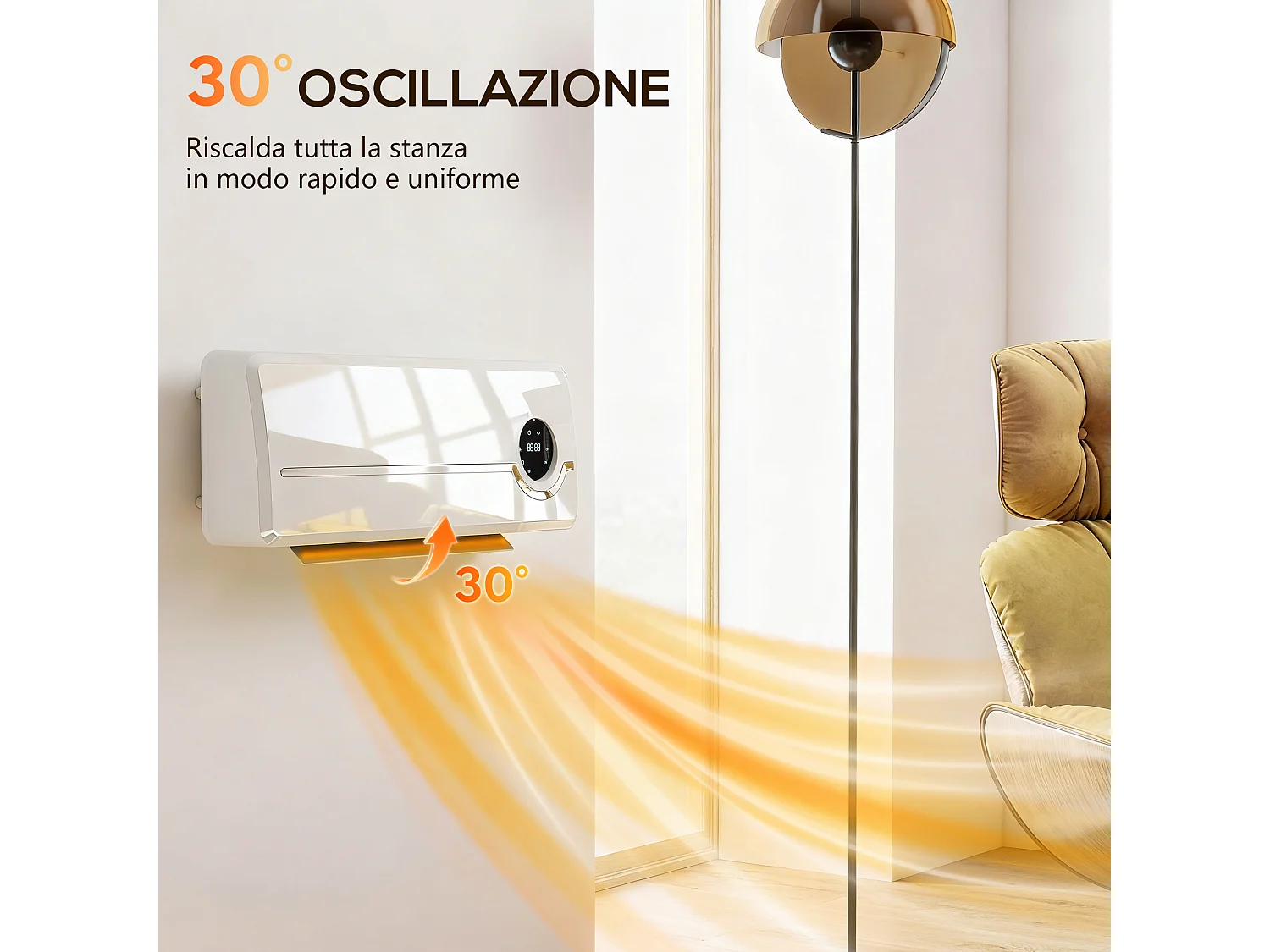 Termoventilatore a muro con 3 modalità timer telecomando blocco bimbi