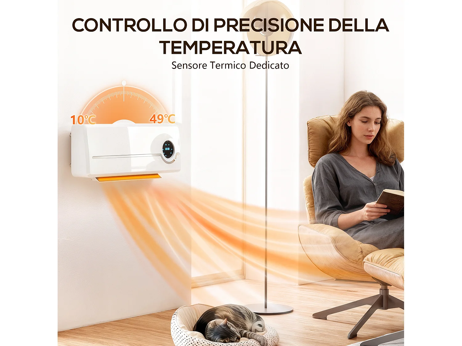 Termoventilatore a muro con 3 modalità timer telecomando blocco bimbi