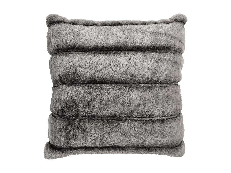 Coussin Ultra Doux 40x40cm Texturé Imitation Fourrure Gris Foncé Déhoussable - ELINO