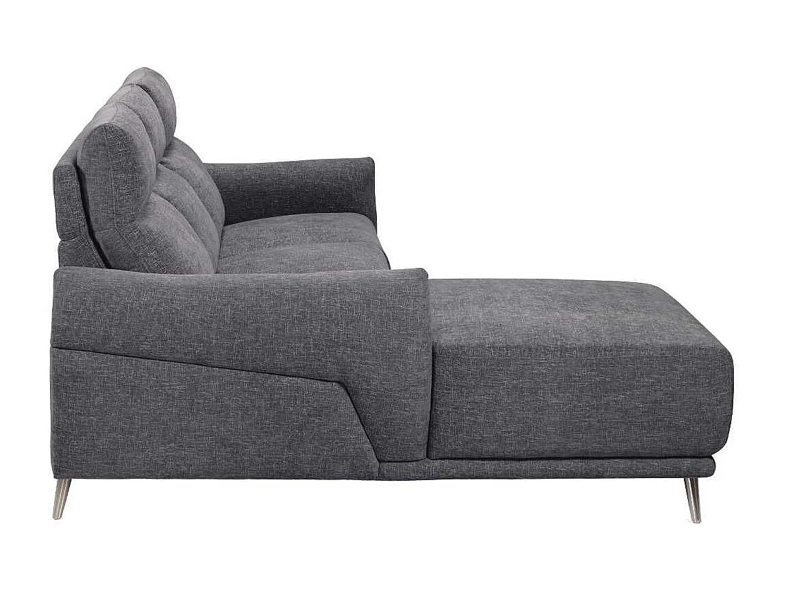 Canapé 3 places relax électrique avec méridienne gauche tissu polyester chiné bleu-gris - SANTIAGO