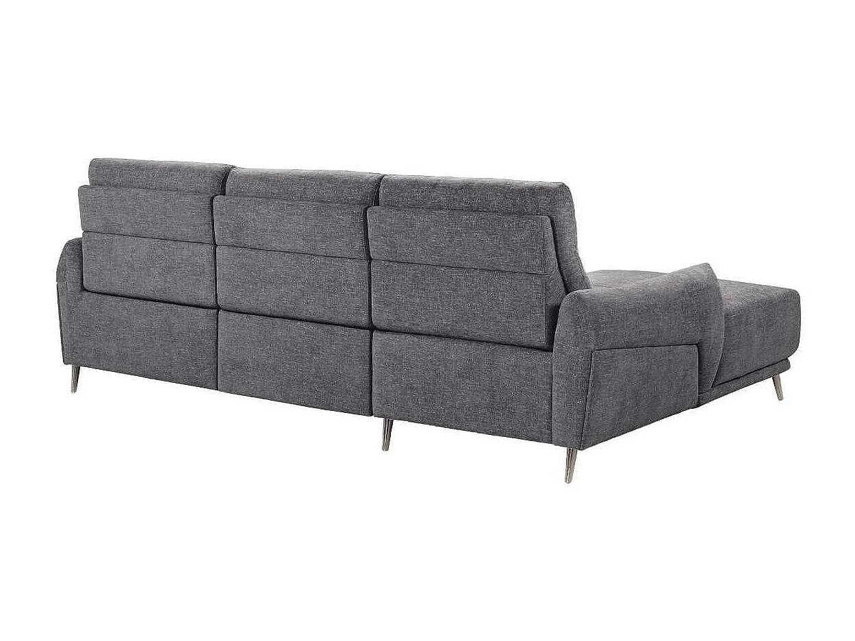 Canapé 3 places relax électrique avec méridienne gauche tissu polyester chiné bleu-gris - SANTIAGO