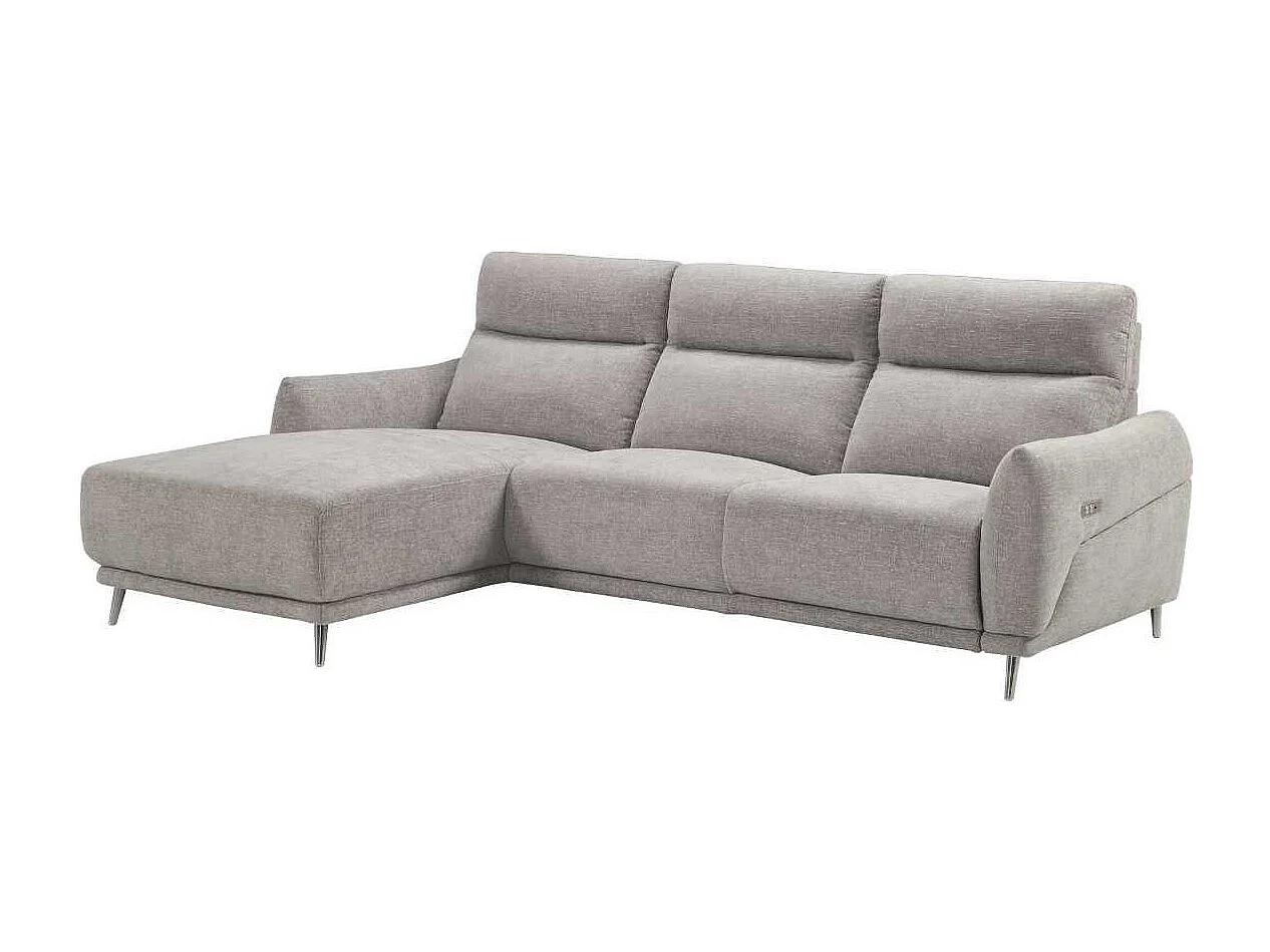 Canapé 3 places relax électrique avec méridienne gauche tissu polyester chiné gris clair - SANTIAGO