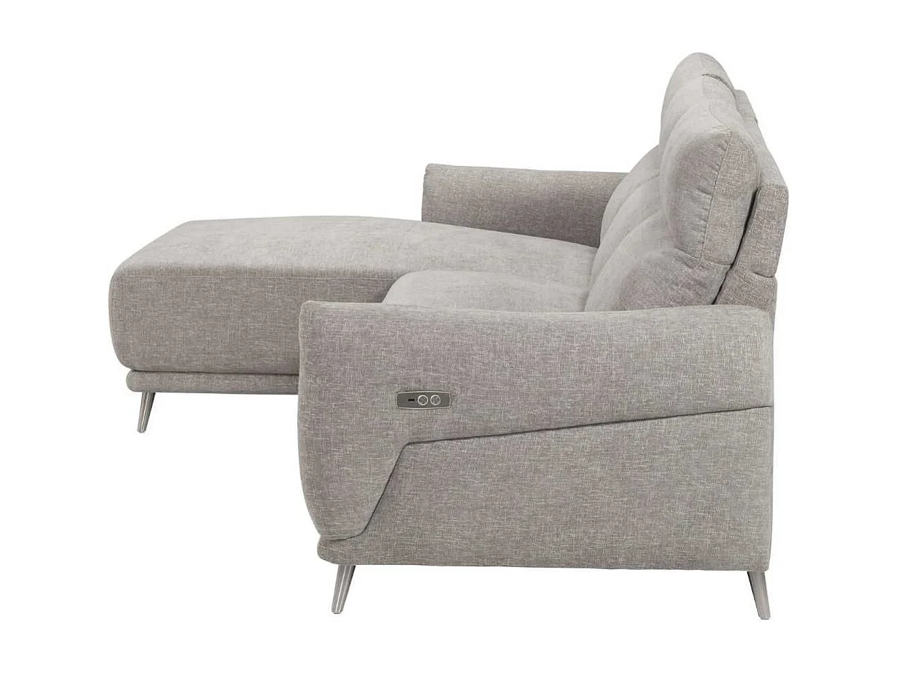 Canapé 3 places relax électrique avec méridienne gauche tissu polyester chiné gris clair - SANTIAGO