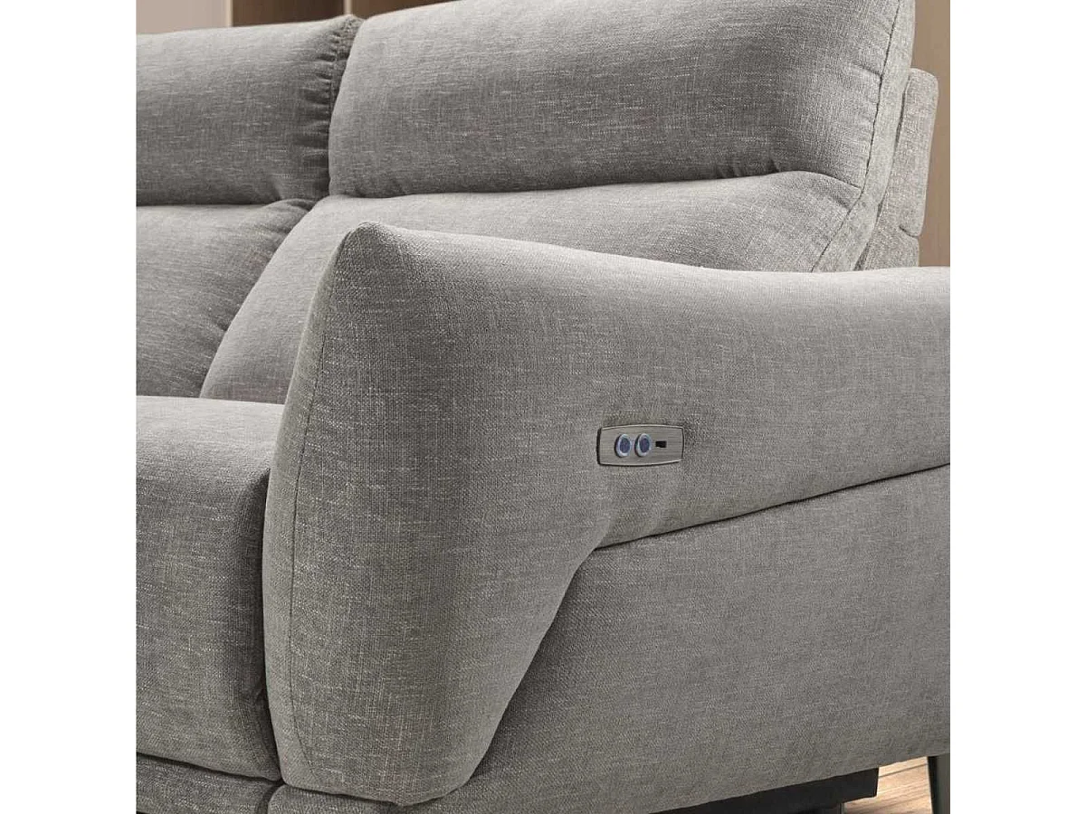 Canapé 3 places relax électrique avec méridienne gauche tissu polyester chiné gris clair - SANTIAGO