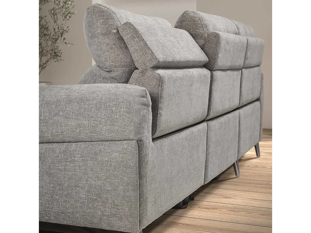 Canapé 3 places relax électrique avec méridienne gauche tissu polyester chiné gris clair - SANTIAGO