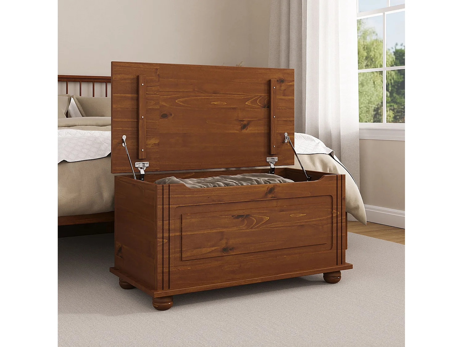 Coffre de rangement BRISTOL banc avec abattant en pin massif brun foncé