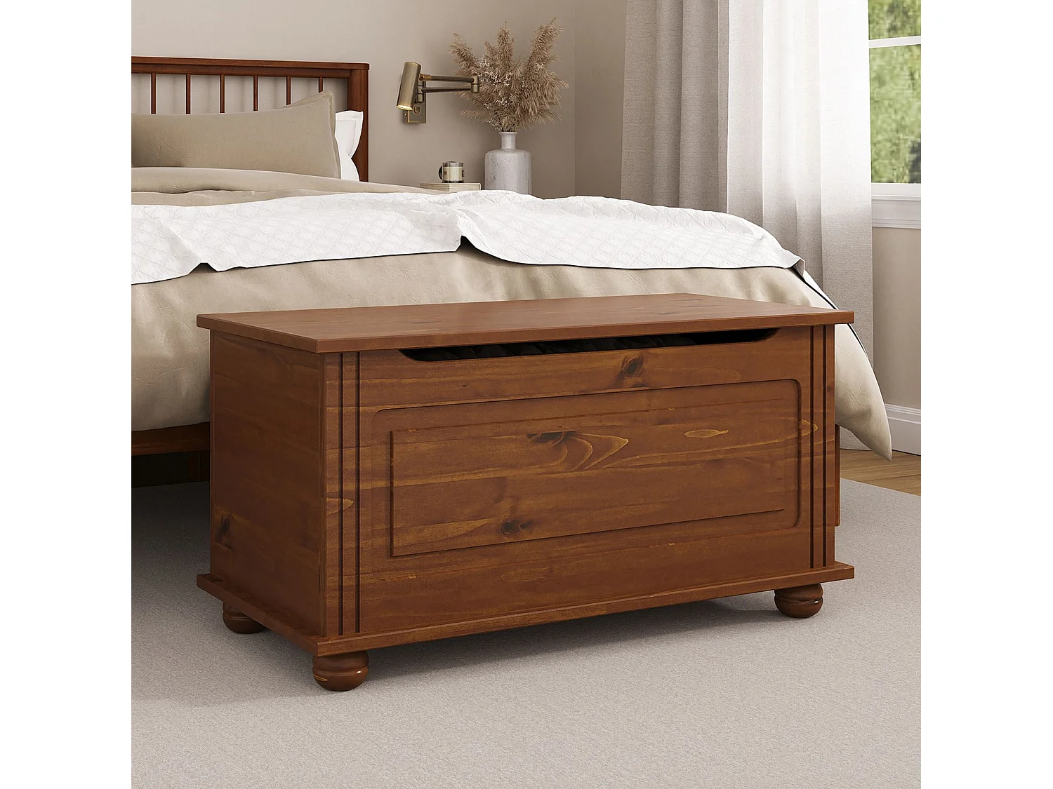 Coffre de rangement BRISTOL banc avec abattant en pin massif brun foncé