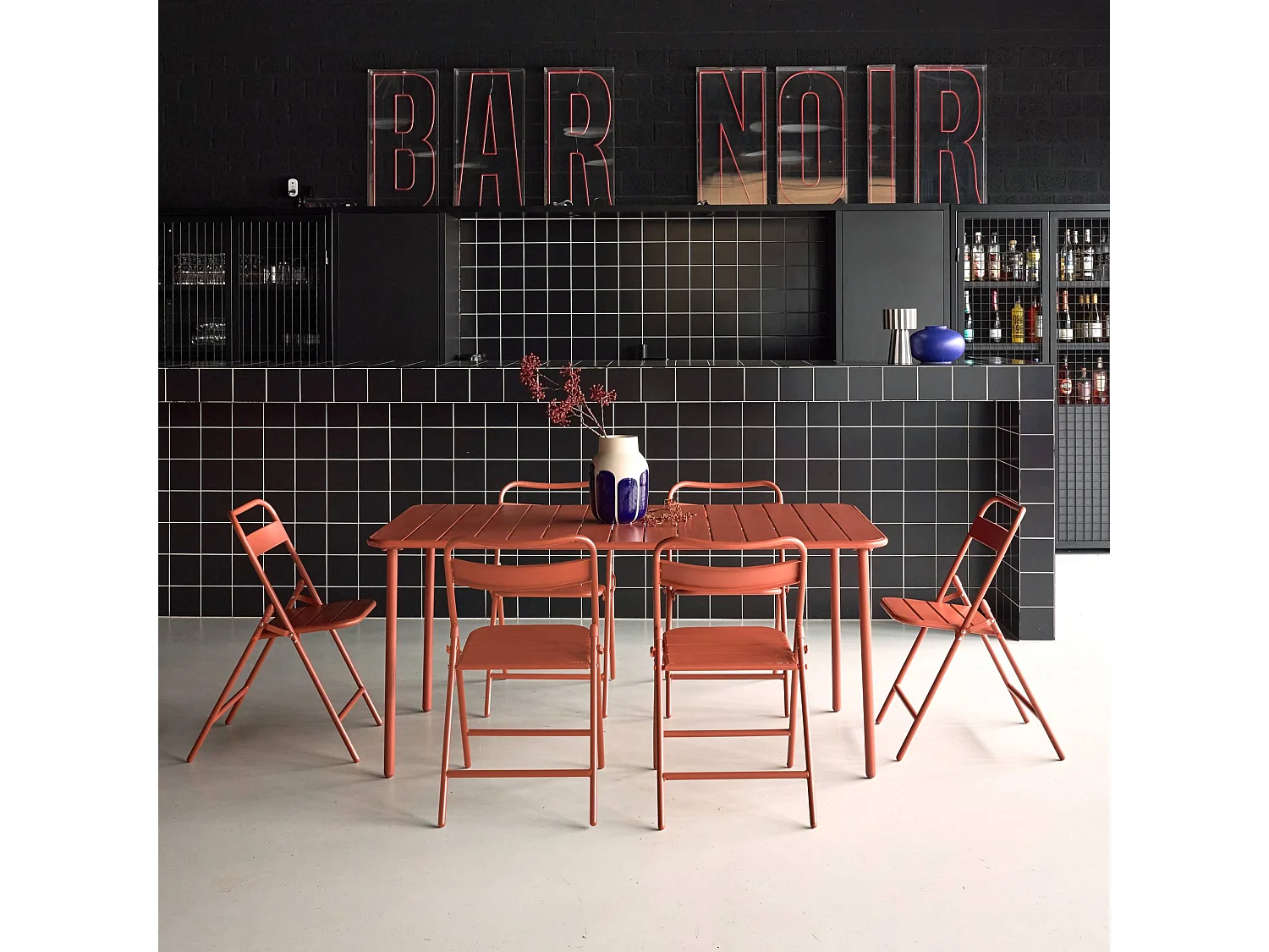 Tavolo da giardino in metallo + 6 sedute, terracotta