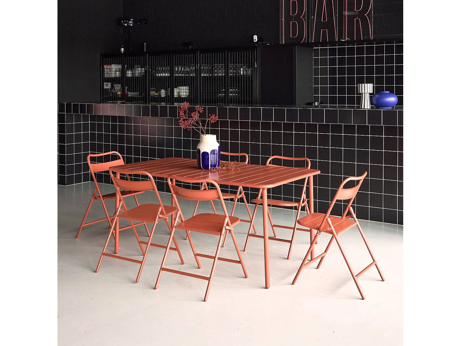 Tavolo da giardino in metallo + 6 sedute, terracotta