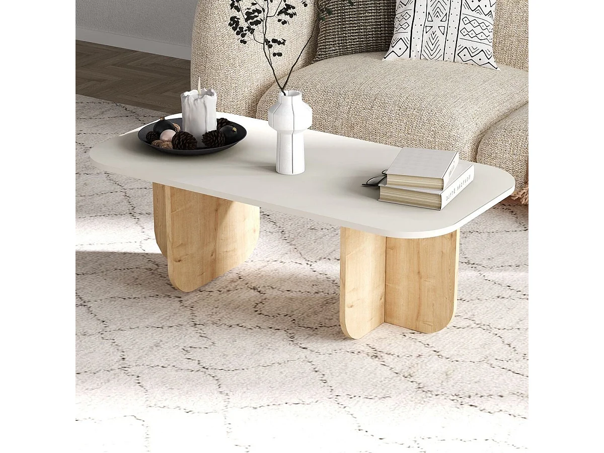 Mesa de centro retangular com tampo de bordas arredondadas L120 cm - BECAJ
